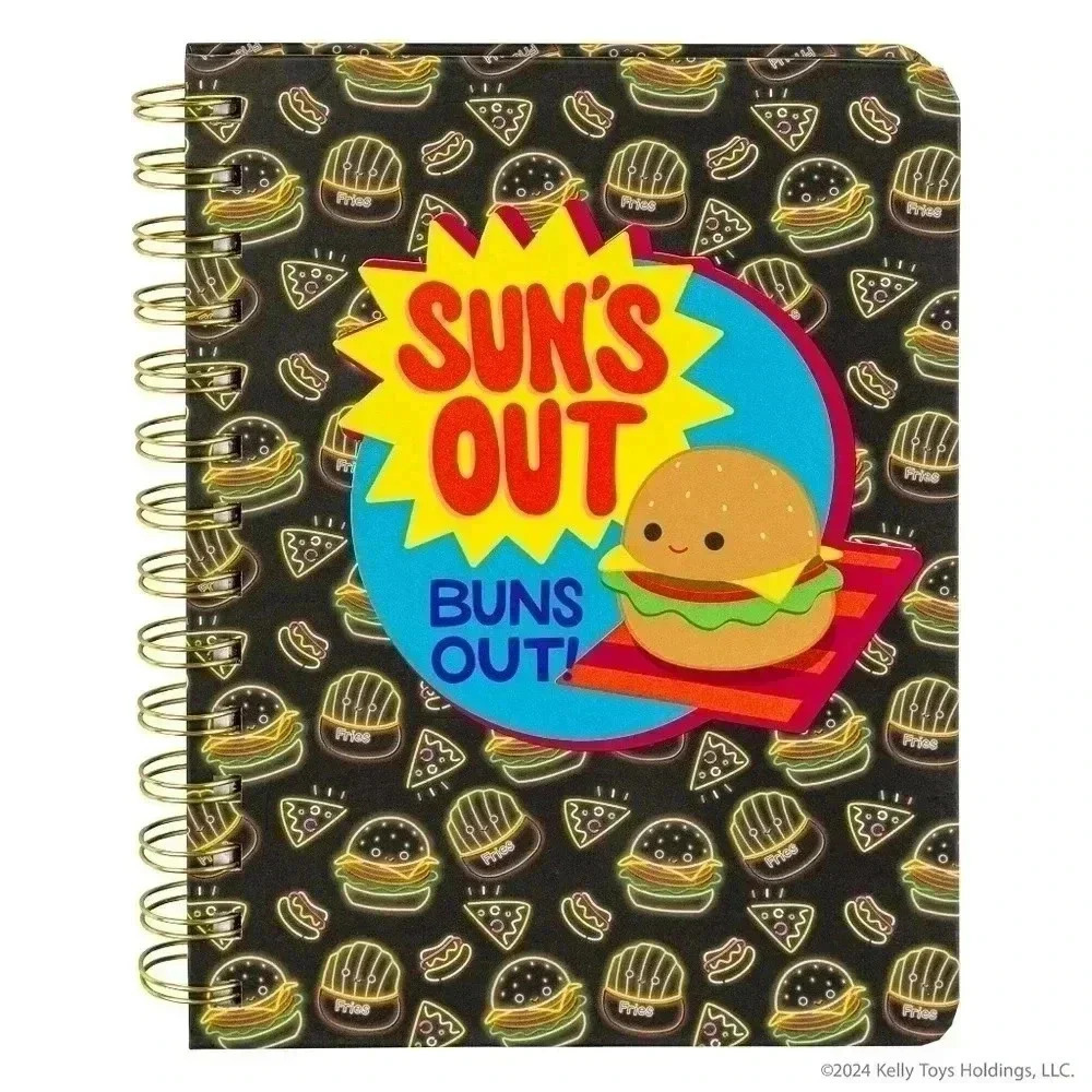 Suns out buns out burger squishmallow kids notebook activity spiral black gold
